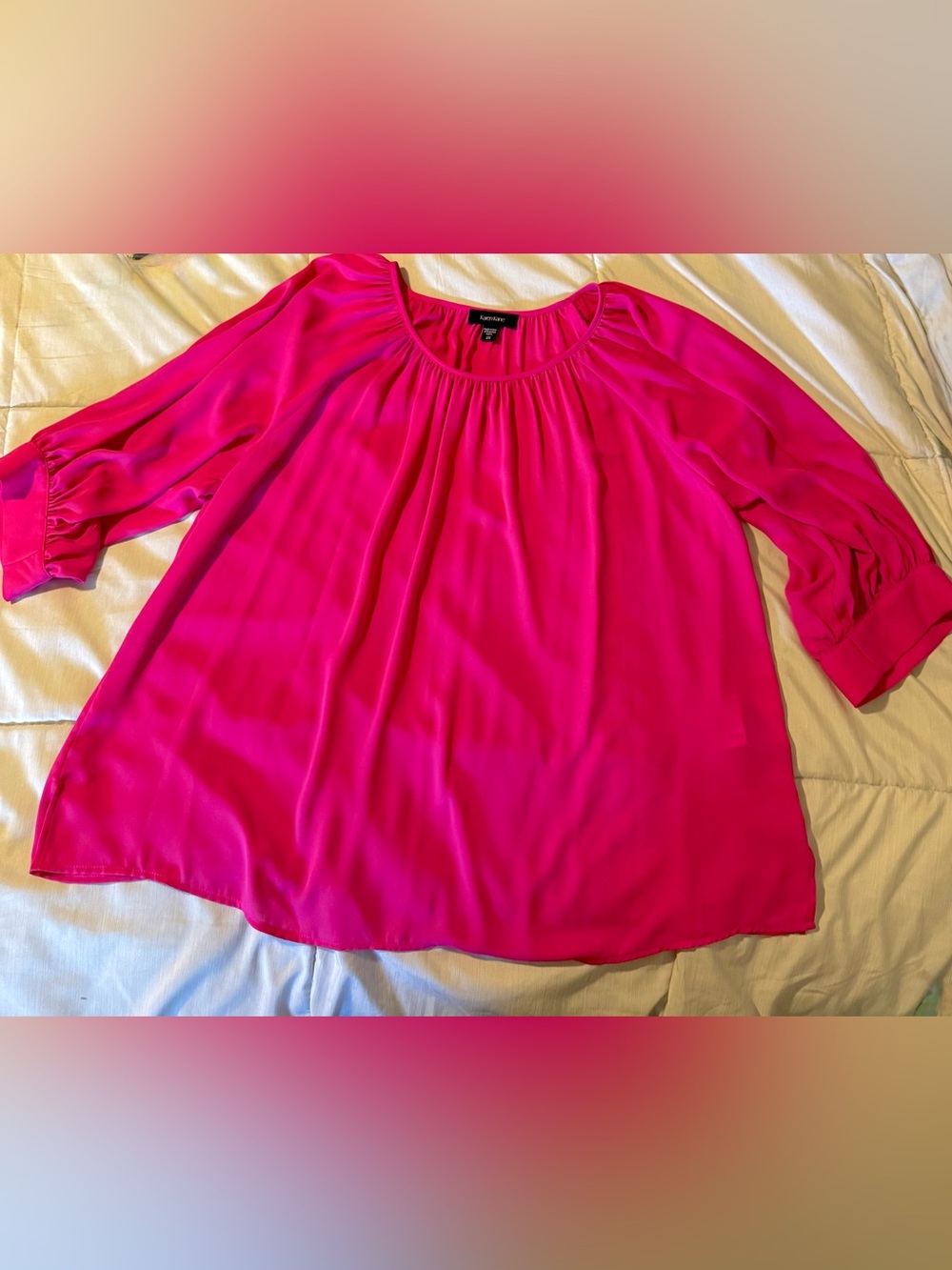 Karen Kane 2XL Fuchsia Pink Flowy Blouse 3/4 Sleeve Made in USA